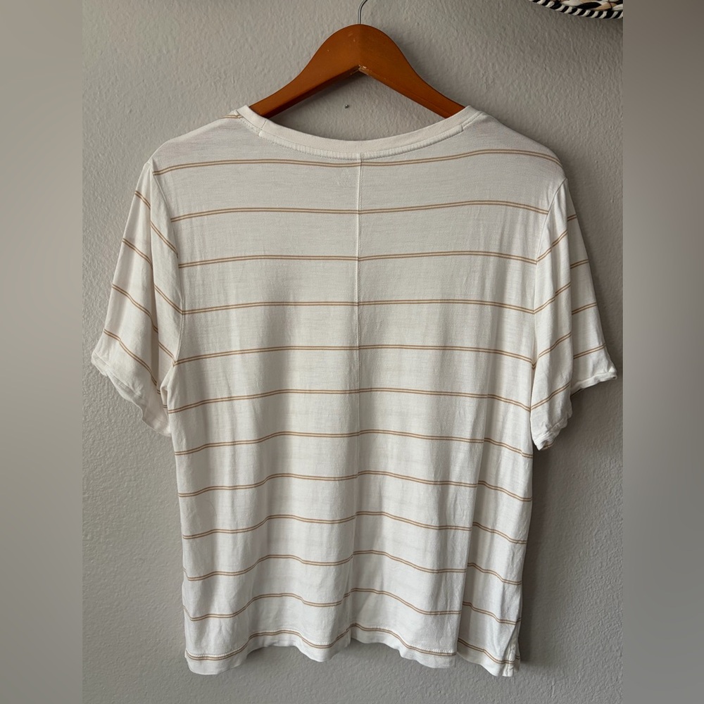 Able Clothing Made in India Ecovero Viscose Cream Brown Striped Tee Women Large - Picture 5 of 8